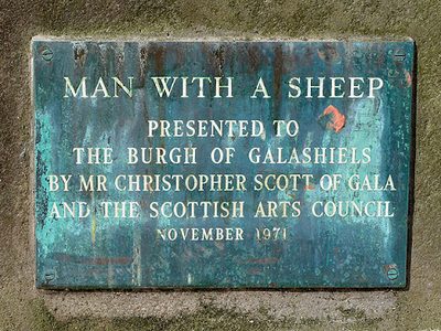 The plaque on the man with a sheep statue in Galashiels
