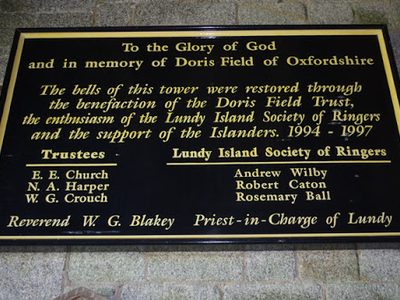 Plaque in Lundy Church