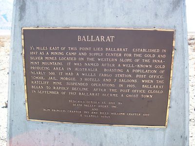 Ballarat Ghost Town historical marker along the Trona-Wildrose Road