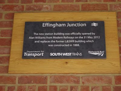 Plaque at Effingham Junction Station