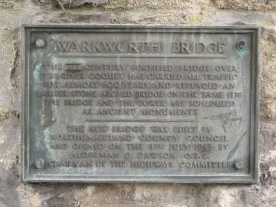 Plaque on Warkworth Bridge