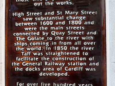 Pedestrianisation plaque, St Mary Street, Cardiiff