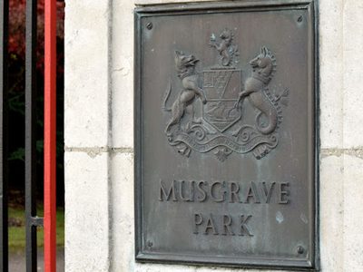 Musgrave Park gate plaque, Belfast (October 2014)