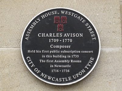 Plaque re Charles Avison on 55-57 Westgate Road, NE1