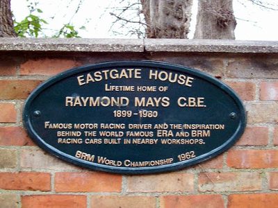 Commemorative plaque to Raymond Mays at Bourne, Lincolnshire