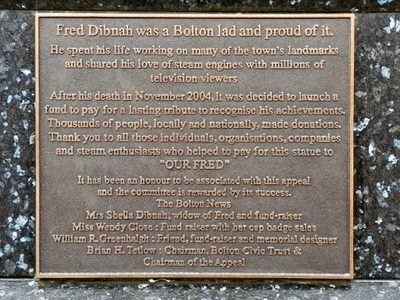 Plaque on Fred Dibnah's Statue