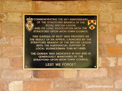 Plaque in Stratford-Upon-Avon Remembrance Garden