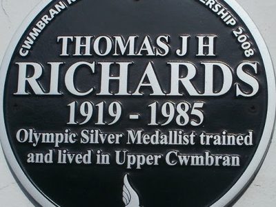Black plaque commemorating an Olympic silver medallist, Upper Cwmbran
