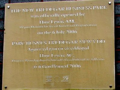 New Tredegar Business Park plaque