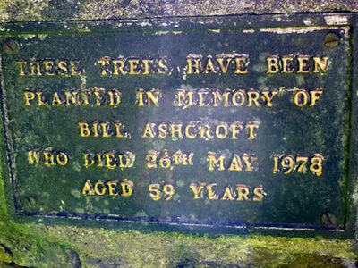 Plaque on the Bill Ashcroft memorial, Cotterdale West Forest