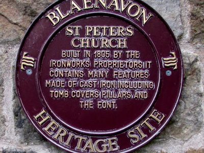 Heritage Site plaque on St Peter's Church, Blaenavon
