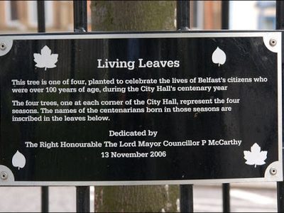 Plaque near Belfast City Hall