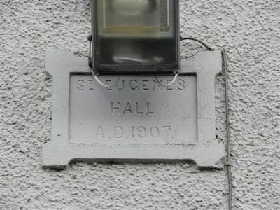 Plaque, St Eugene's hall