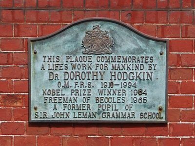 Plaque commemorating Dorothy Hodgkin