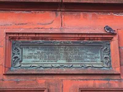 Plaque on Greenwich Tunnel entrance