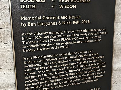 Beauty<Immortality, Frank Pick memorial plaque