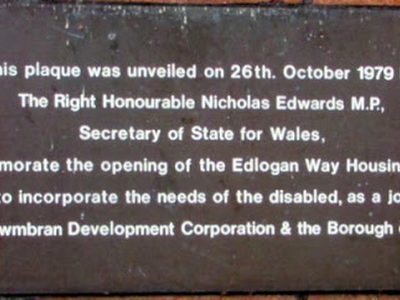Plaque on the wall of the Communal Lounge building, Glaslyn Court, Croesyceiliog, Cwmbran