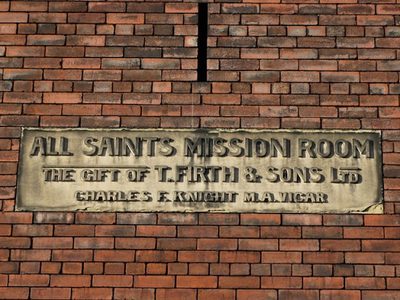 Plaque on the former All Saints Mission Room