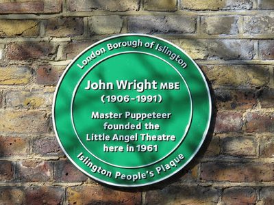 Plaque on The Little Angel Theatre, 14 Dagmar Passage, N1