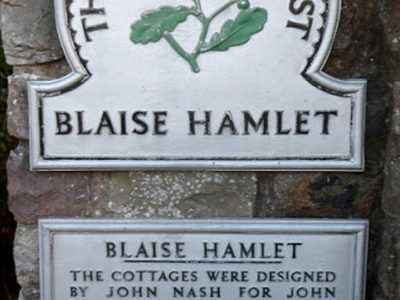 National Trust Plaque at the entrance to Blaise Hamlet, Bristol