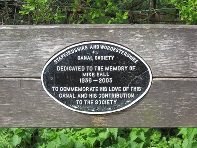 Plaque on seat by the Staffs & Worcs Canal, near Whittington Horse Bridge
