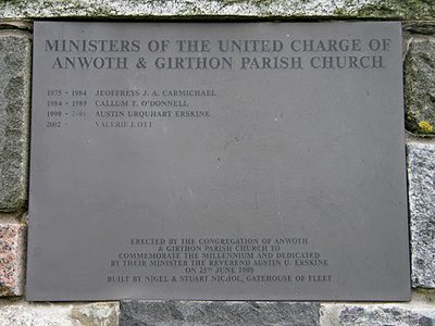 A plaque on the Anwoth and Girthon Millennium Cairn