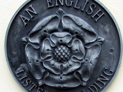 An English Listed Building plaque, Market Place, Shifnal