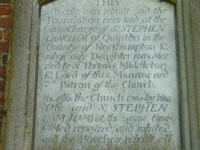 Plaque on the tower of St Mary the Virgin Churchyard, Stansted Mountfitchet