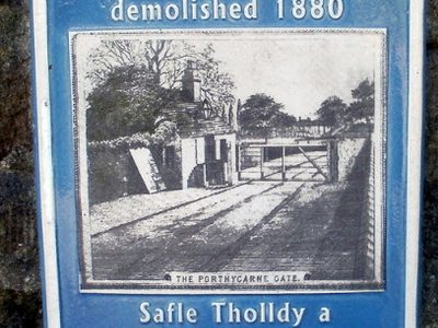 Plaque marking the site of a demolished toll house, Usk