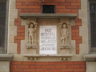 Commemorative mural panel, Robert Owen Museum, Newtown, Powys