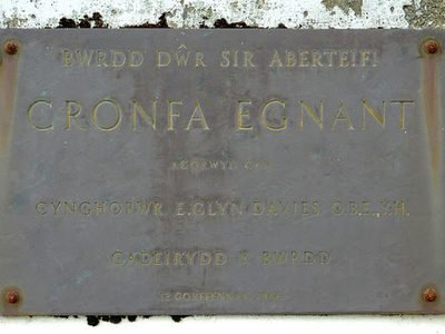 Plaque on the dam at Llyn Egnant, Ceredigion