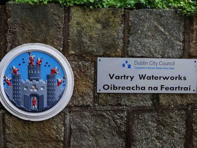 Plaque and sign by entrance to Vartry Waterworks, near Roundwood, Co. Wicklow
