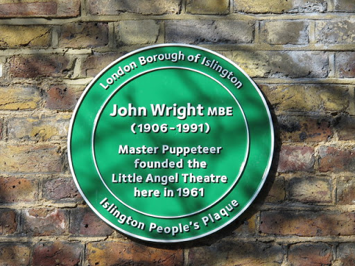 Plaque on The Little Angel Theatre, 14 Dagmar Passage, N1