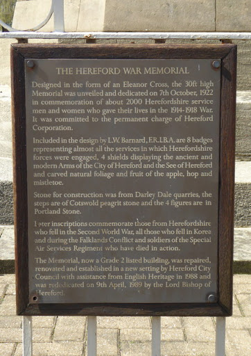 Descriptive plaque on Hereford War Memorial