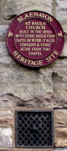 Plaque on the wall of St Paul's Church, Blaenavon