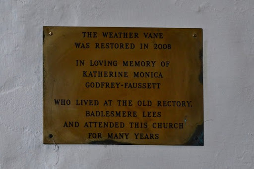 Badlesmere: St. Leonard's Church: Weather vane  restoration plaque