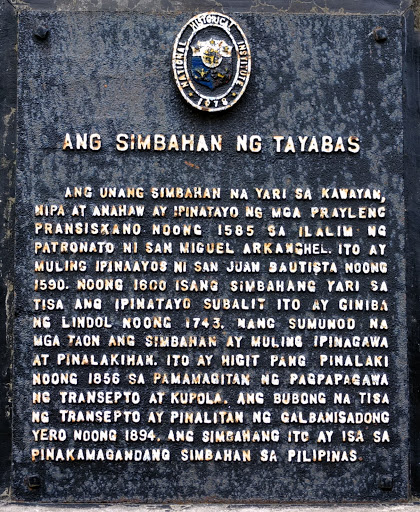 The Church of Tayabas historical marker