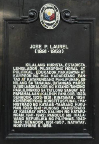 Jose P. Laurel historical marker