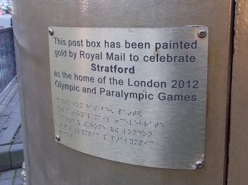 Stratford: gold postbox plaque