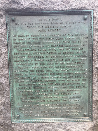 At this point, on the Old Concord Road, as it then was, ended the midnight ride of Paul Revere