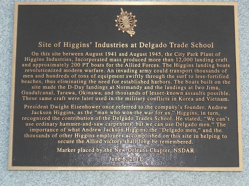 Site of Higgins' Industries at Delgado Trade School