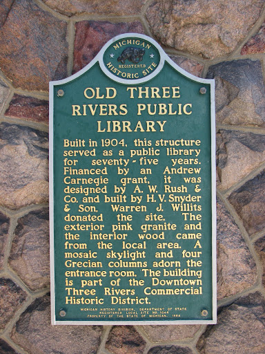 Three Rivers, Michigan - Old Three Rivers Public Library Historical Marker